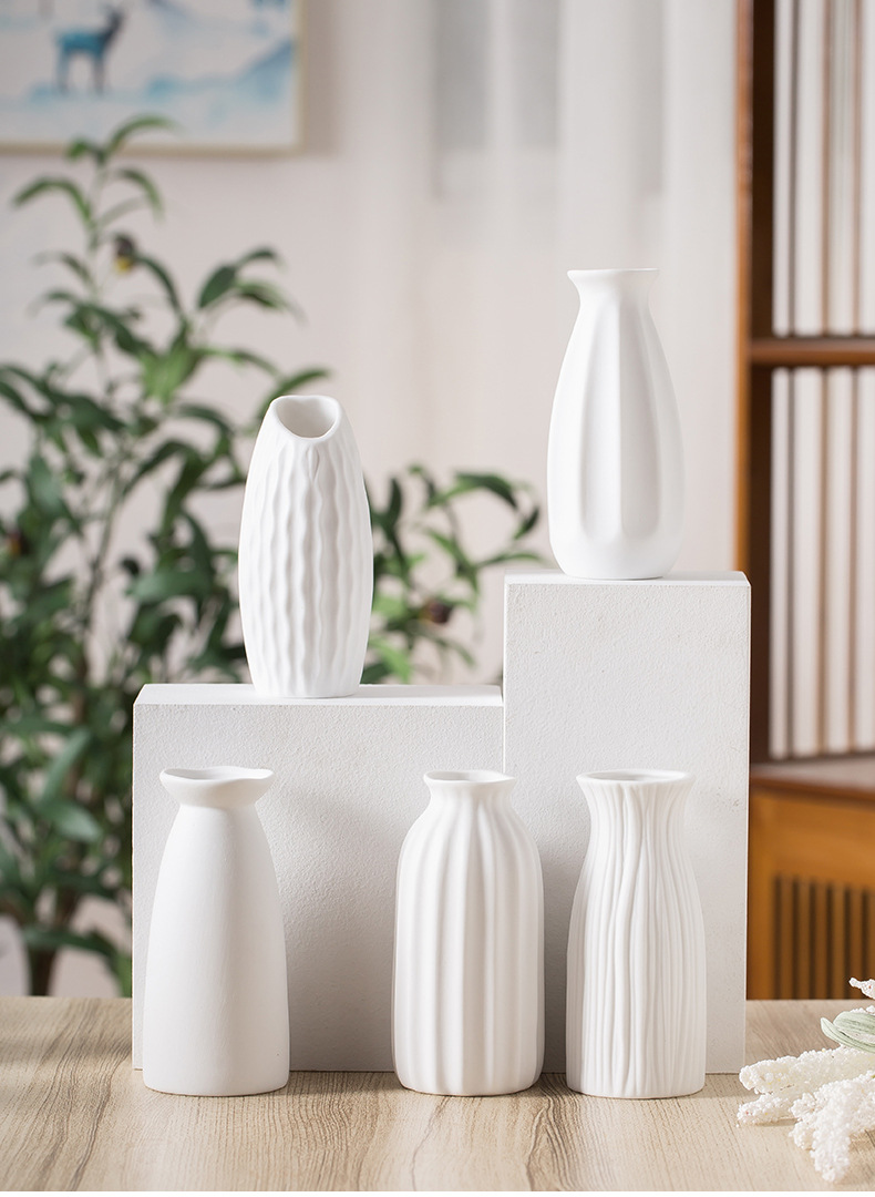 2025批发素烧哑光白色陶瓷插花小花瓶创意简约客厅家居干花装饰品摆件详情10