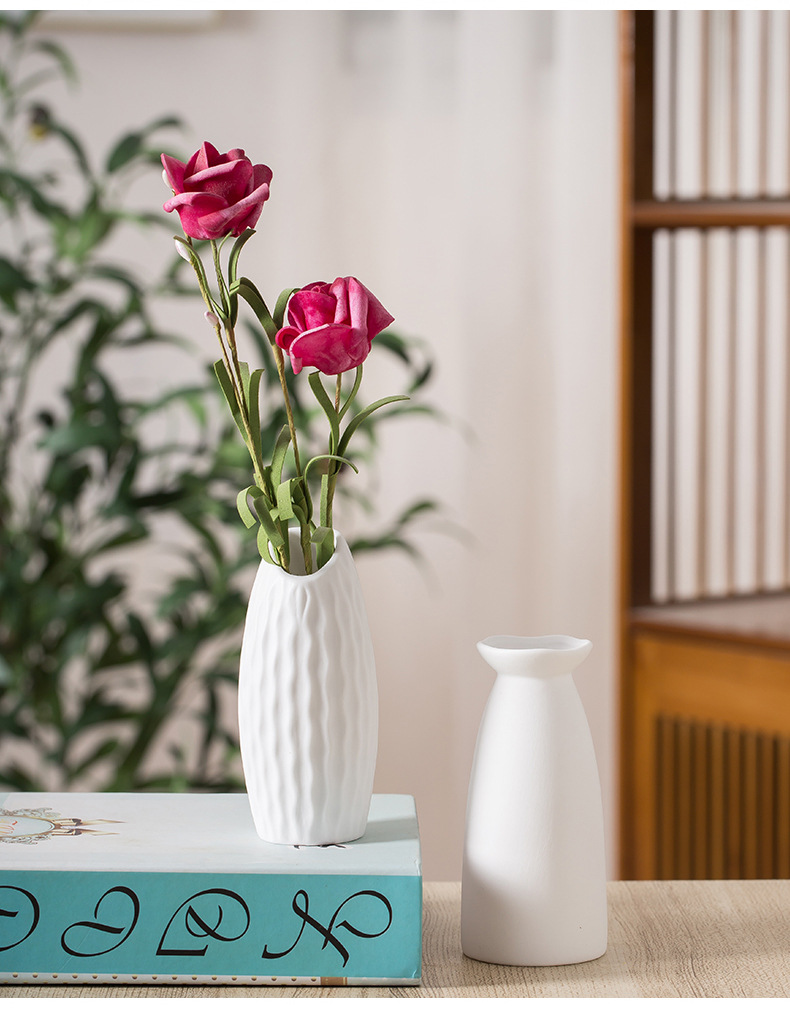2025批发素烧哑光白色陶瓷插花小花瓶创意简约客厅家居干花装饰品摆件详情6