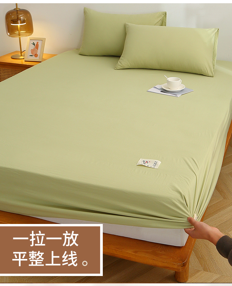 水洗棉工艺床笠单件纯色床罩席梦思床垫保护套防滑床单床上三件套详情3