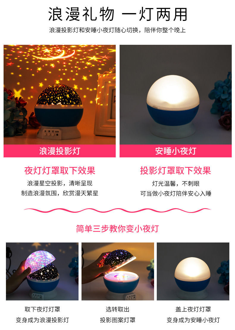 梦幻旋转星空投影灯圣诞节礼品小夜灯节日氛围灯星星月亮创意礼品详情4