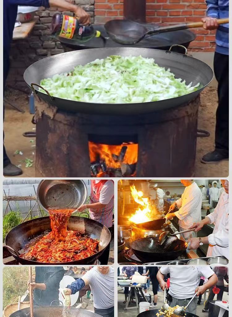 厂家直销铁锅老式饭店厨师炒锅农村酒席熟铁锅圆底无涂层双耳铁锅详情7