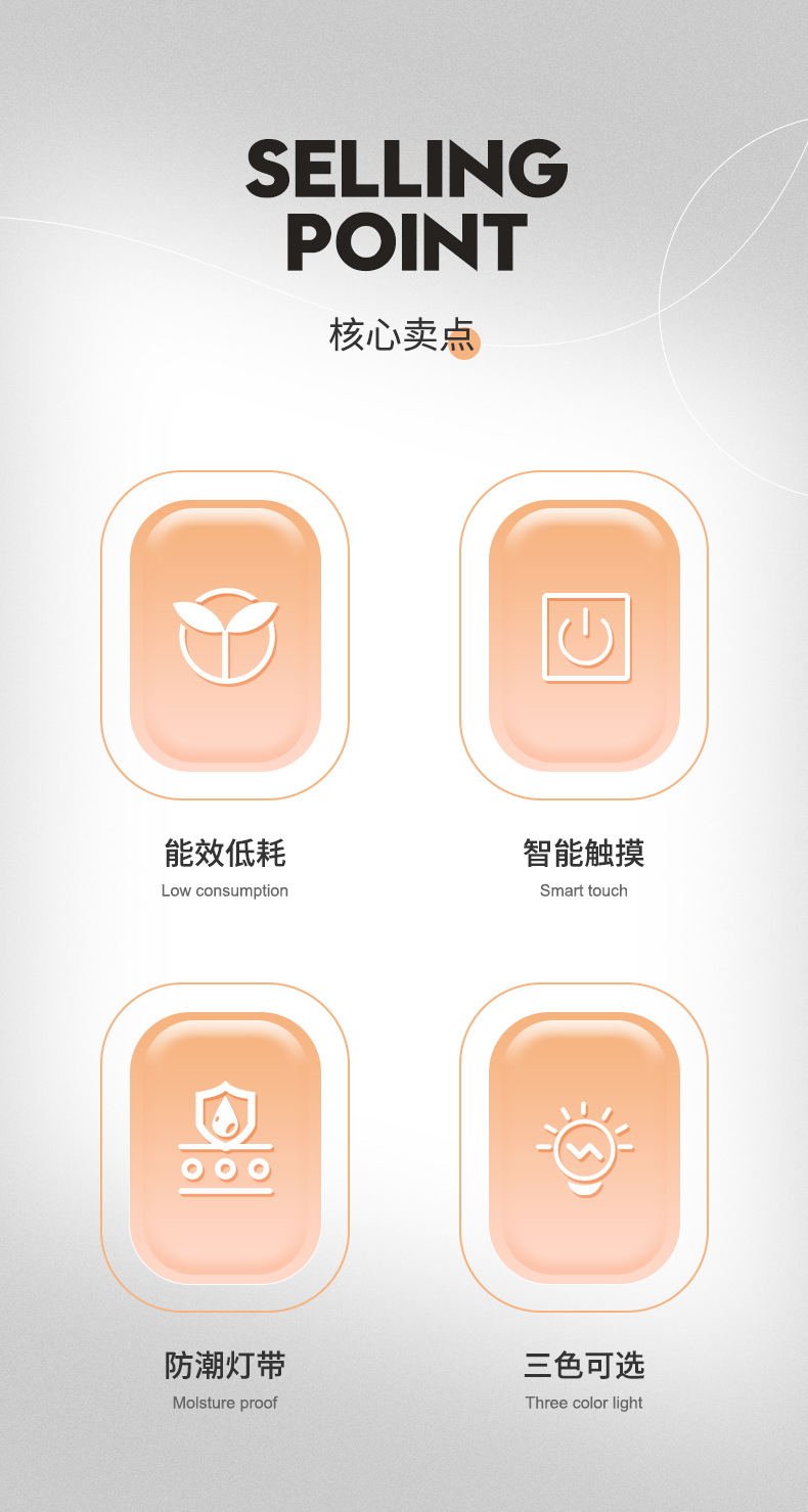 浴室镜智能方形简约卫生间镜子人感led发光洗手间挂墙免打孔镜子详情2