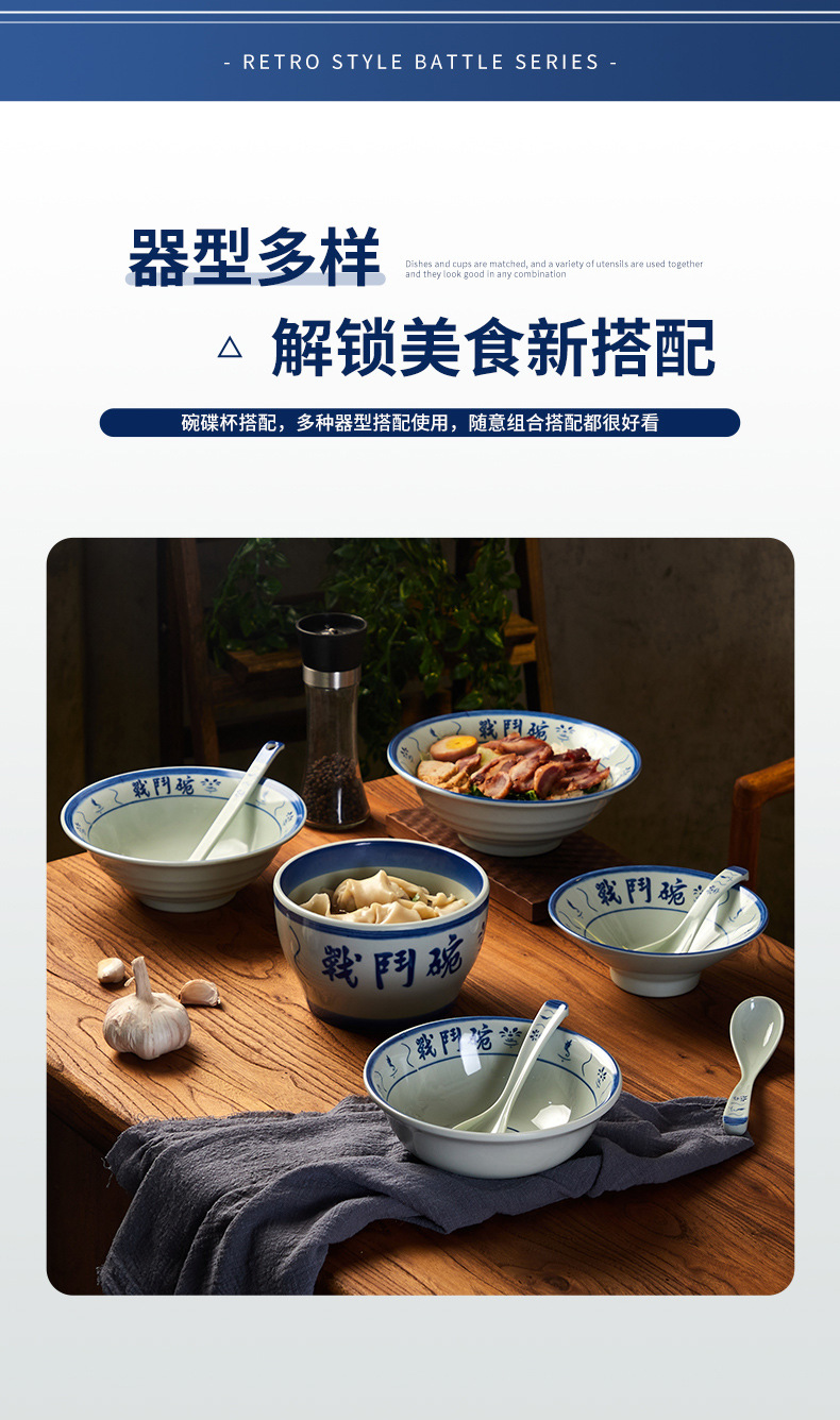 老式怀旧青花瓷喇叭碗面馆专用商用餐饮密胺汤碗大号战斗碗详情10