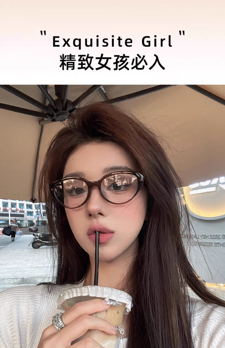 猫眼眼镜女高级感81059-1防蓝光复古素颜眼镜框冷茶色近视镜批发详情7