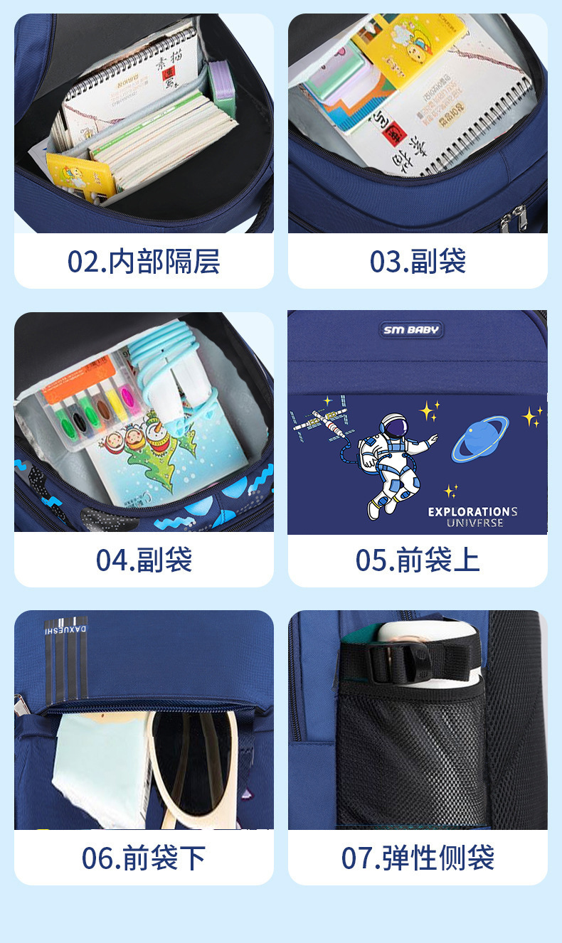 新款宇航员儿童书包轻便一二三到六年级小学生透气防泼水书包批发详情7
