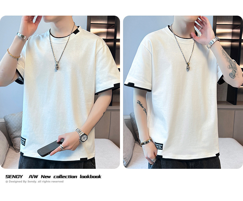 2025新款夏季t恤男潮流宽松短袖t恤上衣百搭假两件半袖青少年t恤详情15