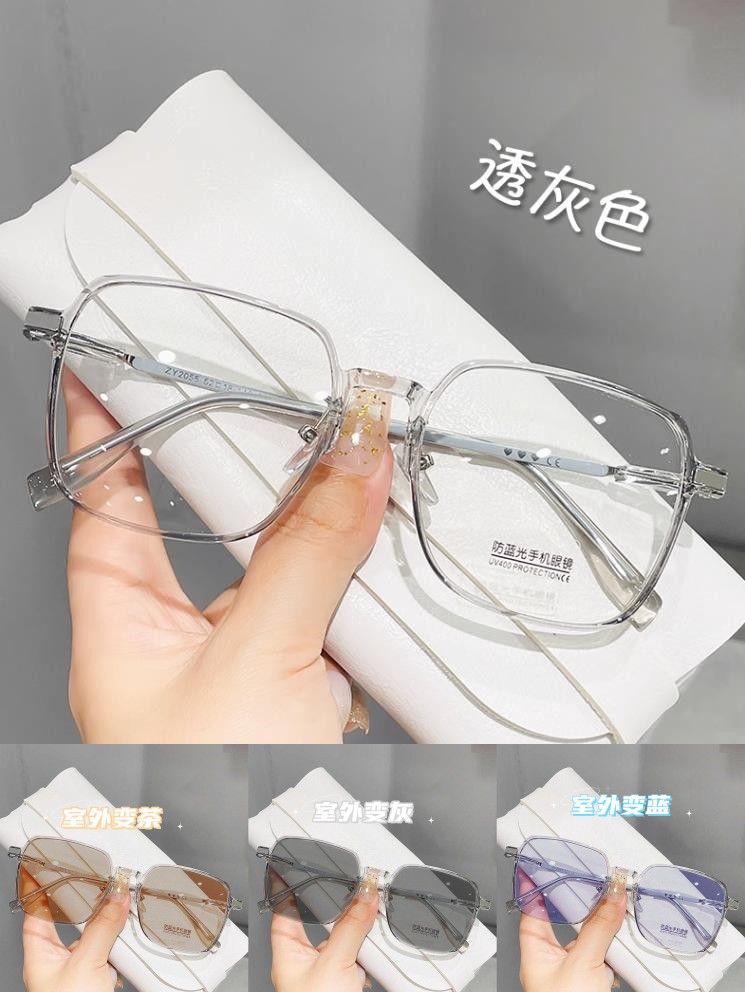 变色近视眼镜防蓝光茶色眼镜女大框高颜值素颜光感超轻显瘦眼镜框详情10