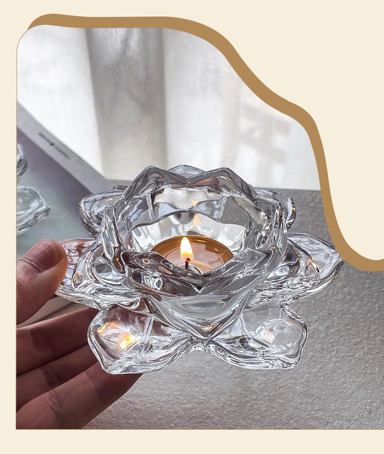 中式透明水晶玻璃莲花烛台蜡烛台莲花灯浪漫烛光家居饰品工艺摆件详情9
