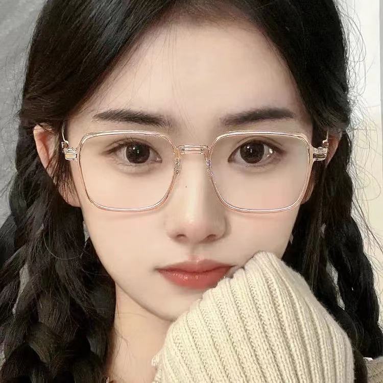 变色近视眼镜防蓝光茶色眼镜女大框高颜值素颜光感超轻显瘦眼镜框详情5
