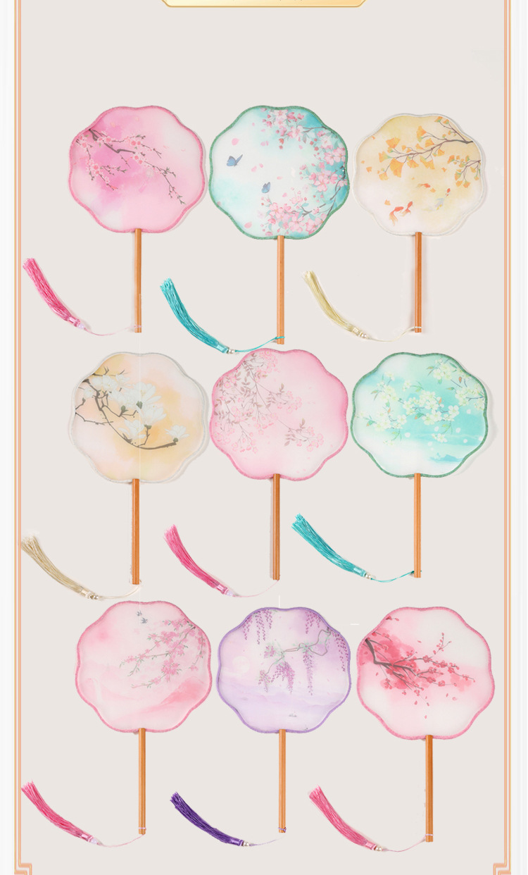 团扇古风扇子儿童长柄流苏舞蹈扇中国风古装汉服旗袍丝质小圆扇详情11