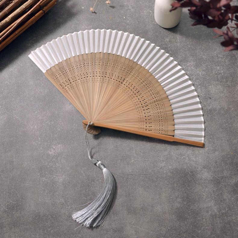 扇子折扇中国风女式古风古典舞蹈扇工艺扇纯色素色折扇绿色米色详情4