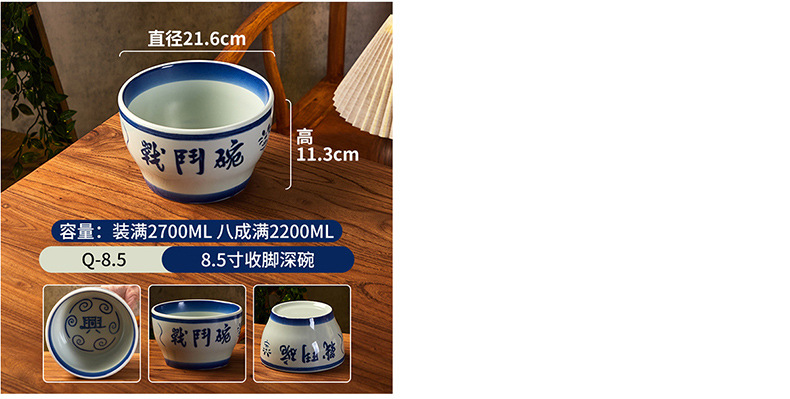老式怀旧青花瓷喇叭碗面馆专用商用餐饮密胺汤碗大号战斗碗详情16