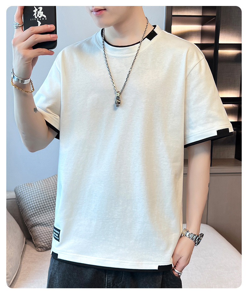 2025新款夏季t恤男潮流宽松短袖t恤上衣百搭假两件半袖青少年t恤详情13