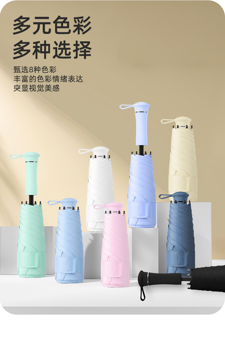 迷你五折雨伞女高级感晴雨两用黑胶防晒胶囊太阳伞折叠伞定制logo详情9
