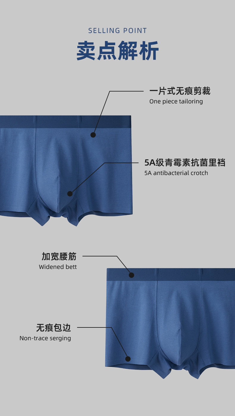 男士内裤纯棉柔软新疆长绒棉中腰无痕内裤男士纯棉透气抗菌四角裤详情8