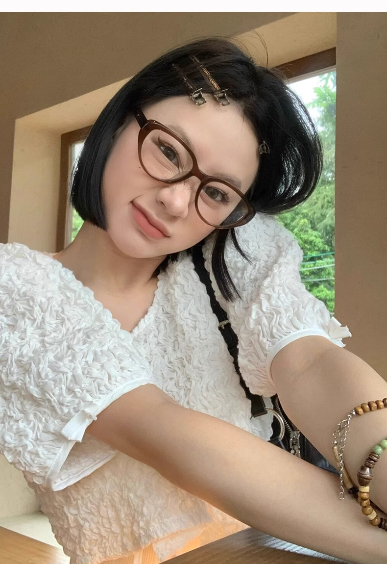 猫眼眼镜女高级感81059-1防蓝光复古素颜眼镜框冷茶色近视镜批发详情12