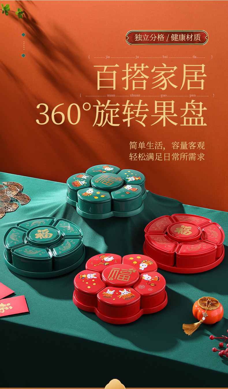 新款过年国潮糖果盒客厅零食盒干果分格喜庆年货礼品糖果盒详情1