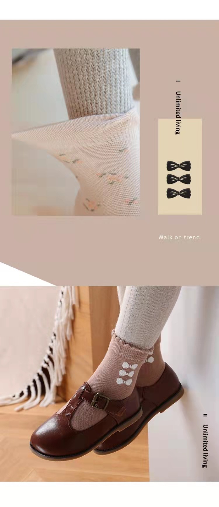 严选儿童袜子秋冬季女童花边棉袜手缝蝴蝶结森系公主袜韩版宝宝袜详情8