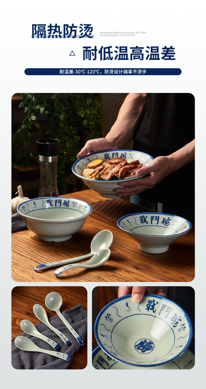 老式怀旧青花瓷喇叭碗面馆专用商用餐饮密胺汤碗大号战斗碗详情5