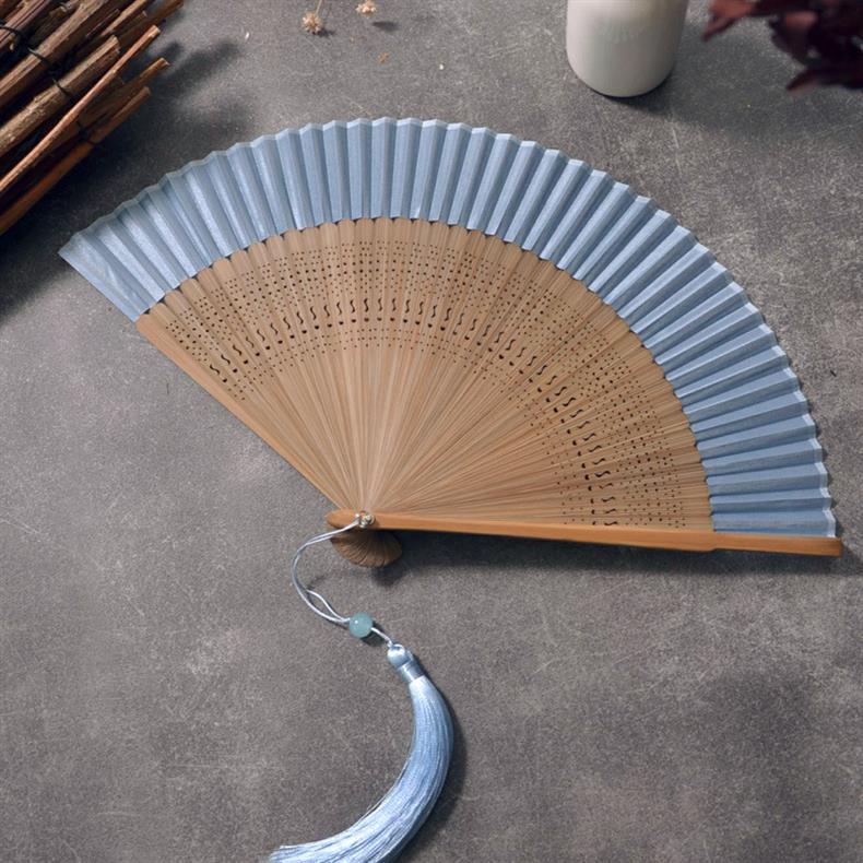 扇子折扇中国风女式古风古典舞蹈扇工艺扇纯色素色折扇绿色米色详情6