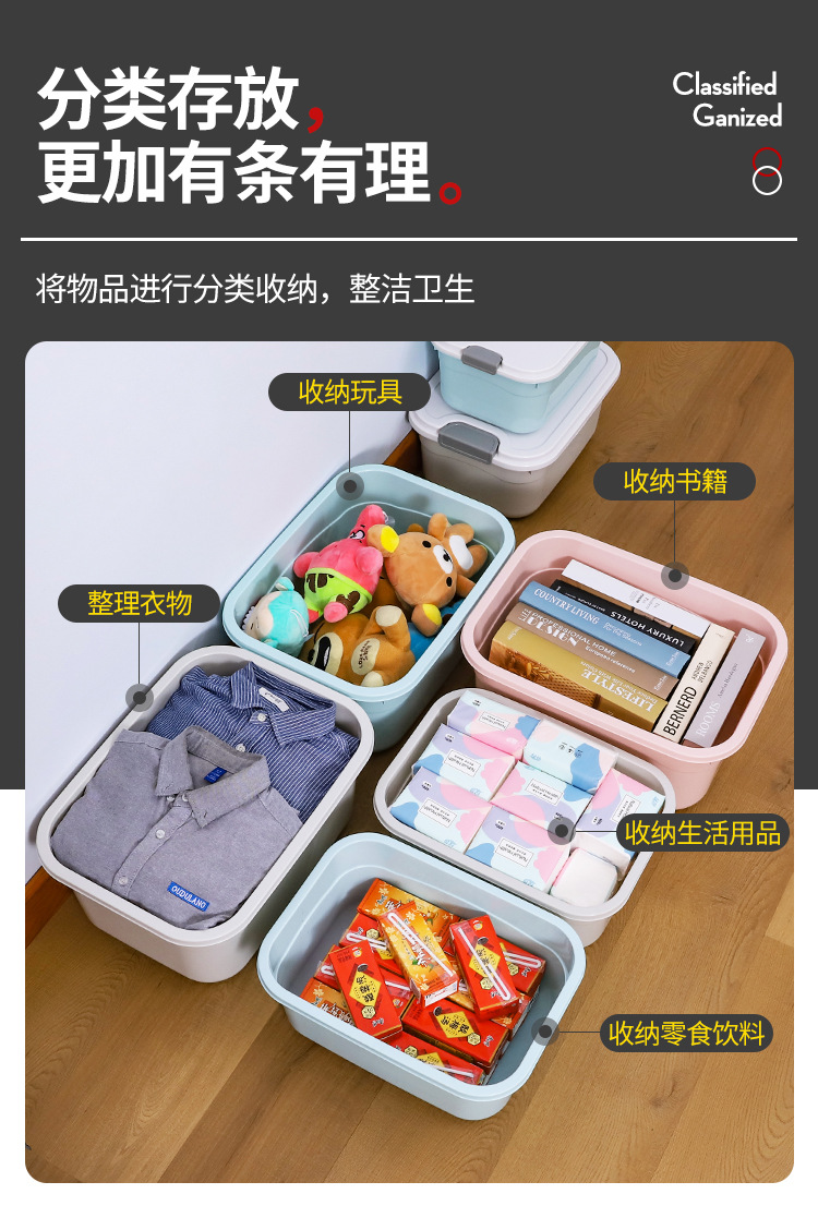 衣柜衣服整理箱有盖杂物塑料手提储物箱特大号家用玩具零食收纳箱详情7