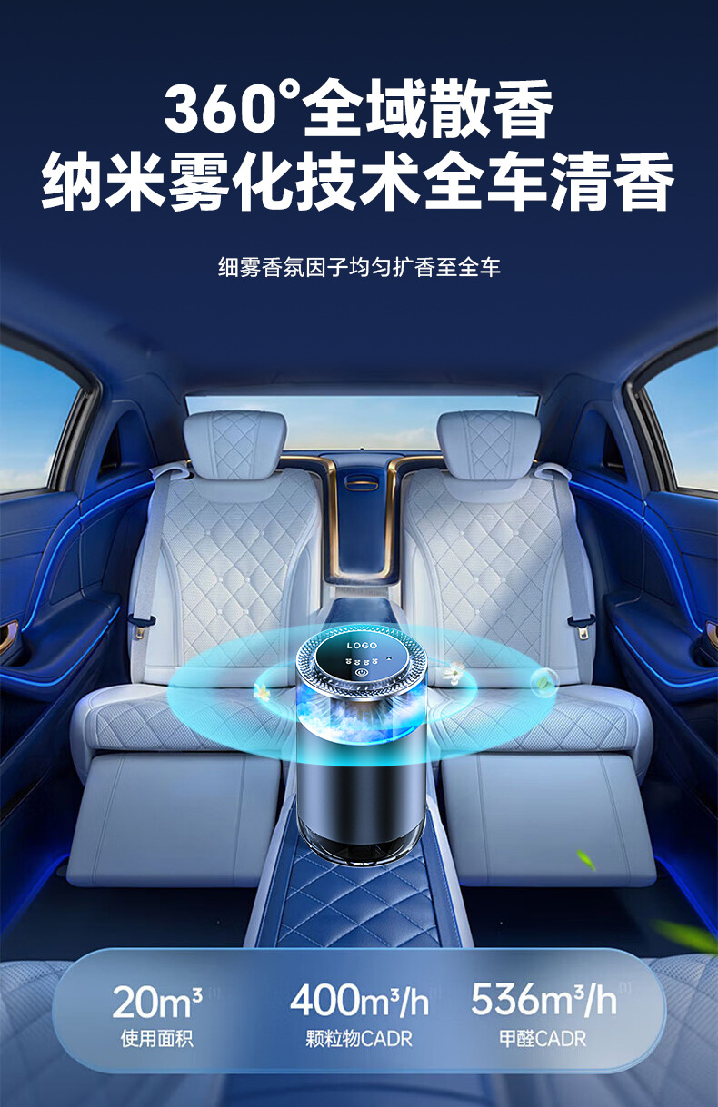新款云雾观景车载香薰机汽车内装饰品摆件随车启停香水祛味香氛机详情4
