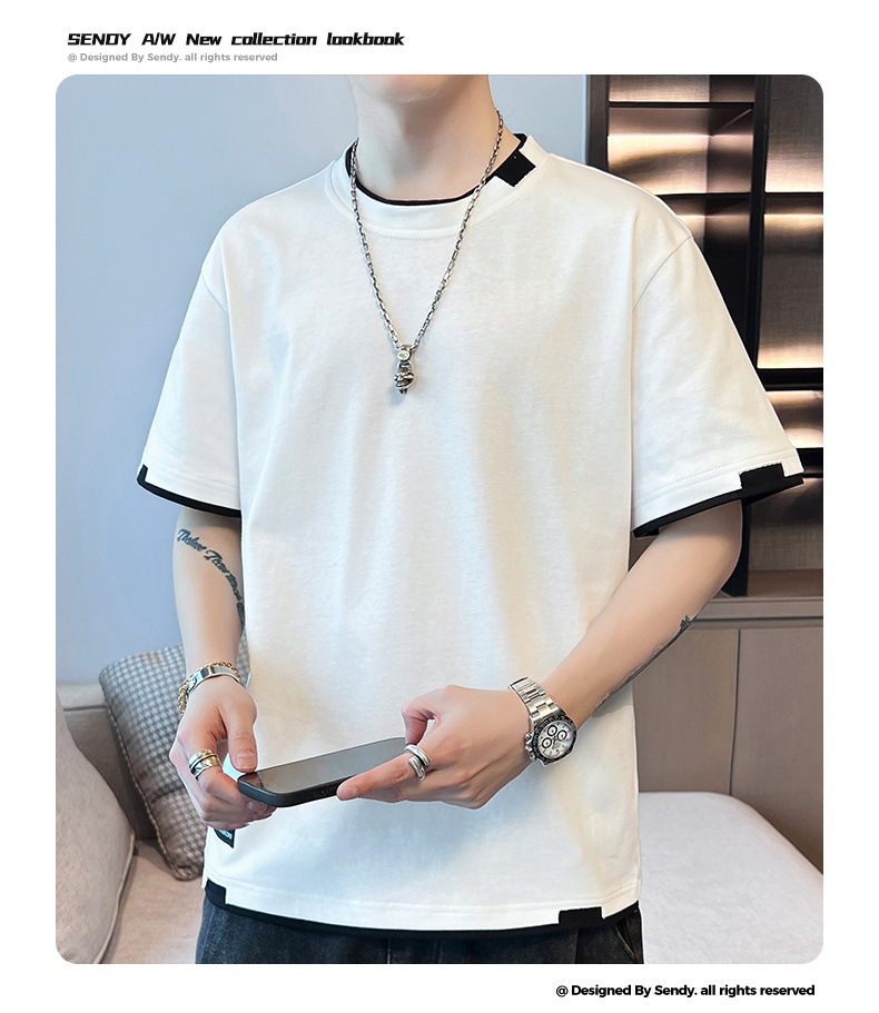 2025新款夏季t恤男潮流宽松短袖t恤上衣百搭假两件半袖青少年t恤详情14