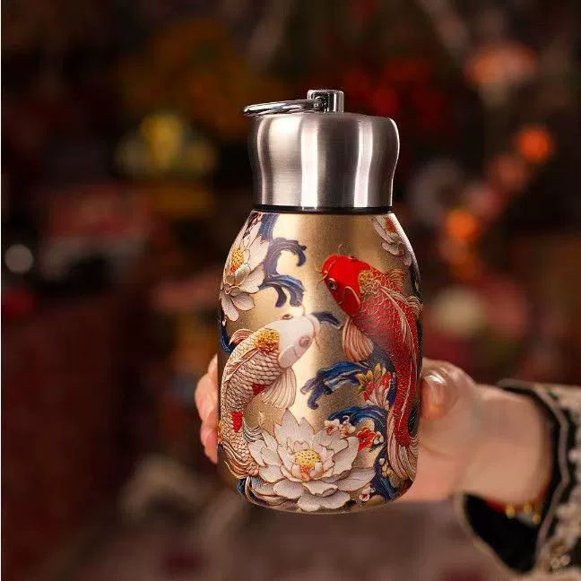 复古国潮孔雀小胖丁保温杯便携提手办公室 学生水杯迷你随行杯详情2