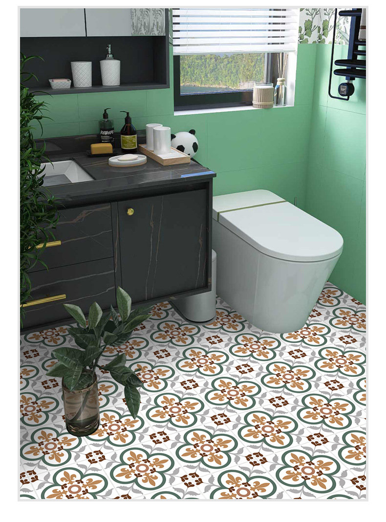 pvc加厚耐磨防潮室内装修地贴地板贴水泥地地贴厨房自粘仿瓷砖塑料卫生间批发纸铺的防木纹板厕所浴室硅藻12