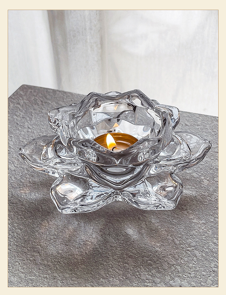 中式透明水晶玻璃莲花烛台蜡烛台莲花灯浪漫烛光家居饰品工艺摆件详情7