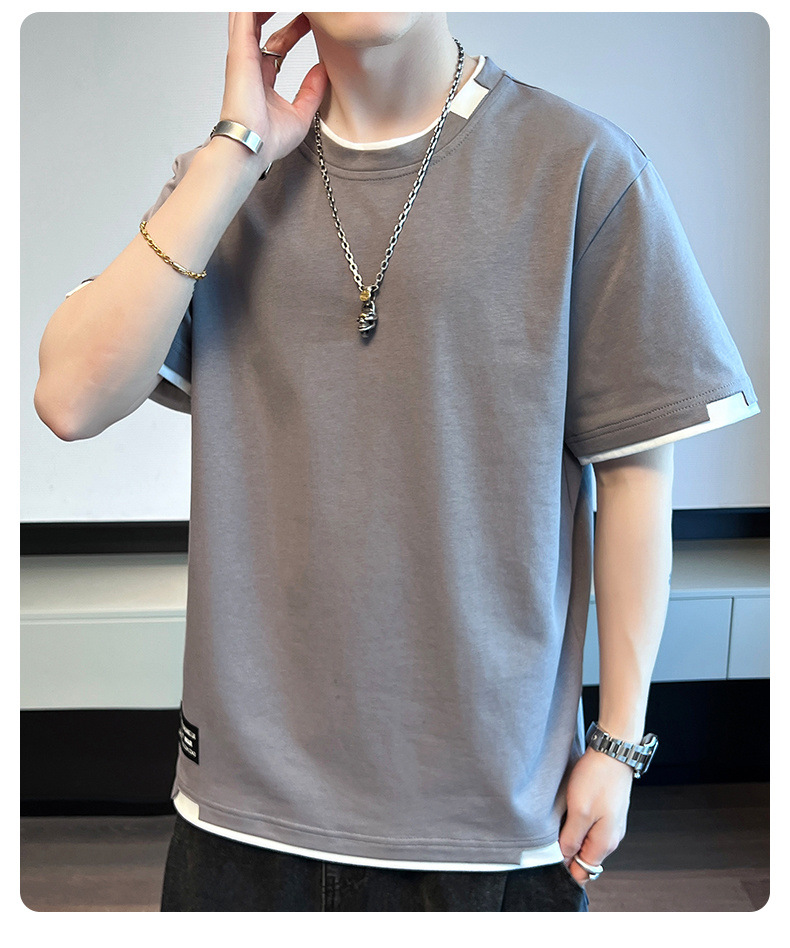 2025新款夏季t恤男潮流宽松短袖t恤上衣百搭假两件半袖青少年t恤详情16