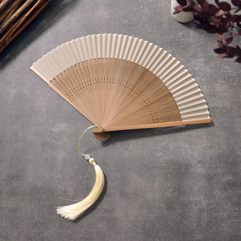 扇子折扇中国风女式古风古典舞蹈扇工艺扇纯色素色折扇绿色米色详情8