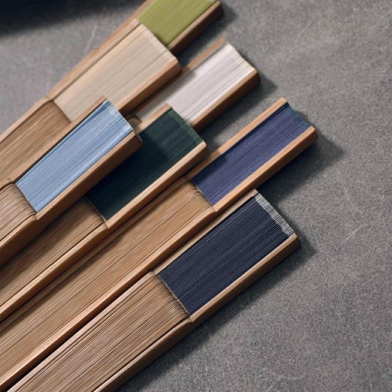 扇子折扇中国风女式古风古典舞蹈扇工艺扇纯色素色折扇绿色米色详情3