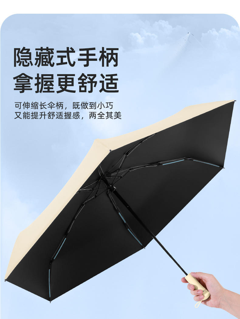 迷你五折雨伞女高级感晴雨两用黑胶防晒胶囊太阳伞折叠伞定制logo详情5