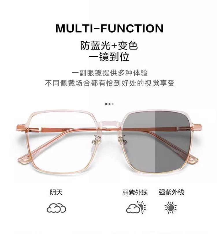 变色近视眼镜防蓝光茶色眼镜女大框高颜值素颜光感超轻显瘦眼镜框详情7