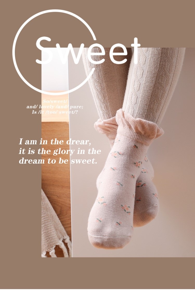 严选儿童袜子秋冬季女童花边棉袜手缝蝴蝶结森系公主袜韩版宝宝袜详情1