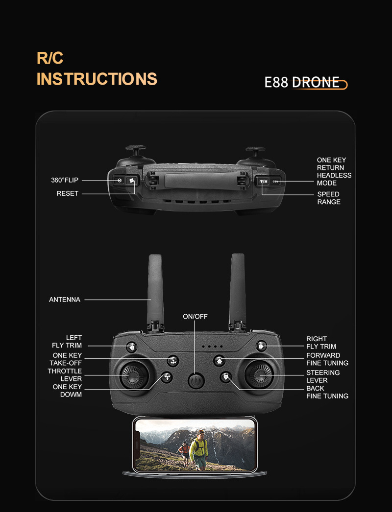 跨境e88无人机航拍儿童遥控飞机玩具dronese525抖音快手直播爆款详情24