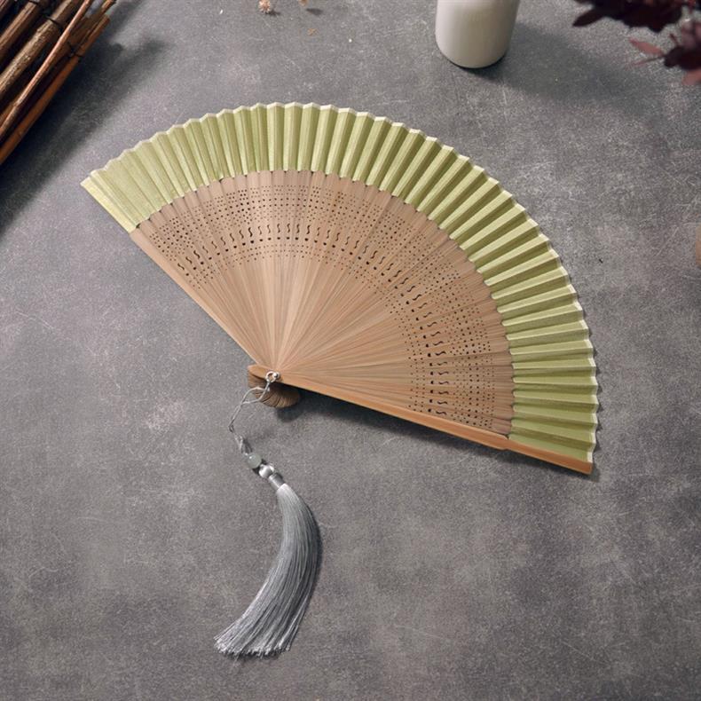 扇子折扇中国风女式古风古典舞蹈扇工艺扇纯色素色折扇绿色米色详情9
