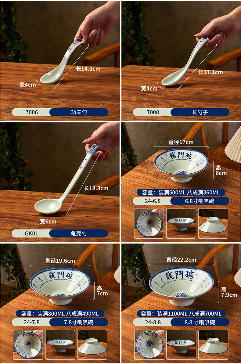 老式怀旧青花瓷喇叭碗面馆专用商用餐饮密胺汤碗大号战斗碗详情14