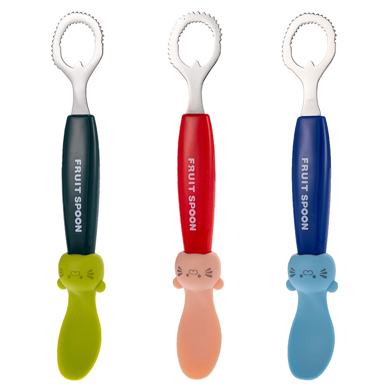 外贸出口304婴儿水果刮泥勺双用婴幼儿辅食双头水果挖泥勺宝宝勺详情图4