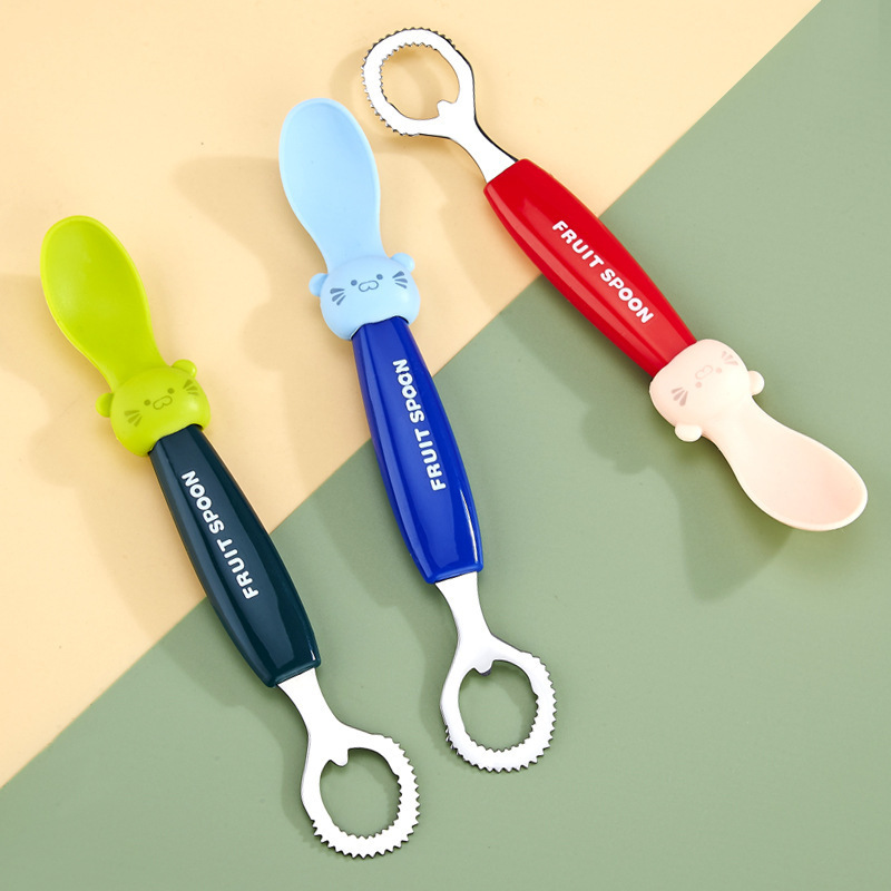 外贸出口304婴儿水果刮泥勺双用婴幼儿辅食双头水果挖泥勺宝宝勺详情图1