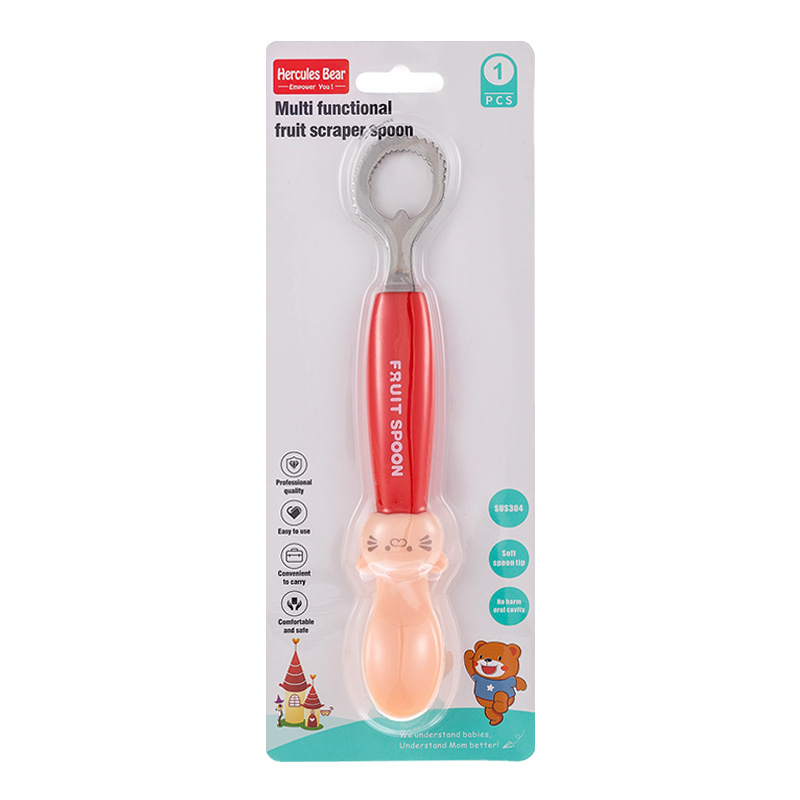 外贸出口304婴儿水果刮泥勺双用婴幼儿辅食双头水果挖泥勺宝宝勺详情图5