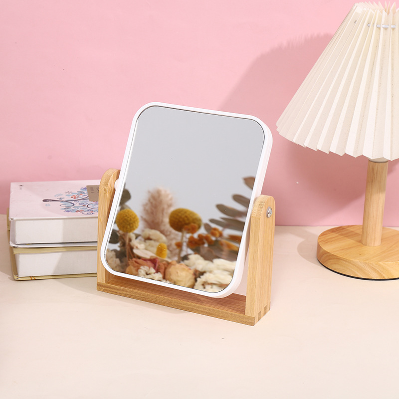 新款木质化妆镜高清360°可旋转双面美妆镜简约桌面摆台化妆镜详情6