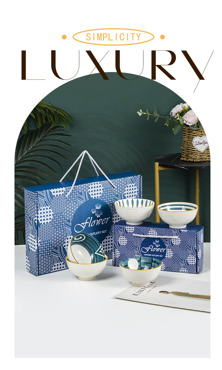 外贸波西米亚餐具青花瓷碗套装创意陶瓷碗筷礼盒餐具开业活动促销套碗赠送礼品碗详情11