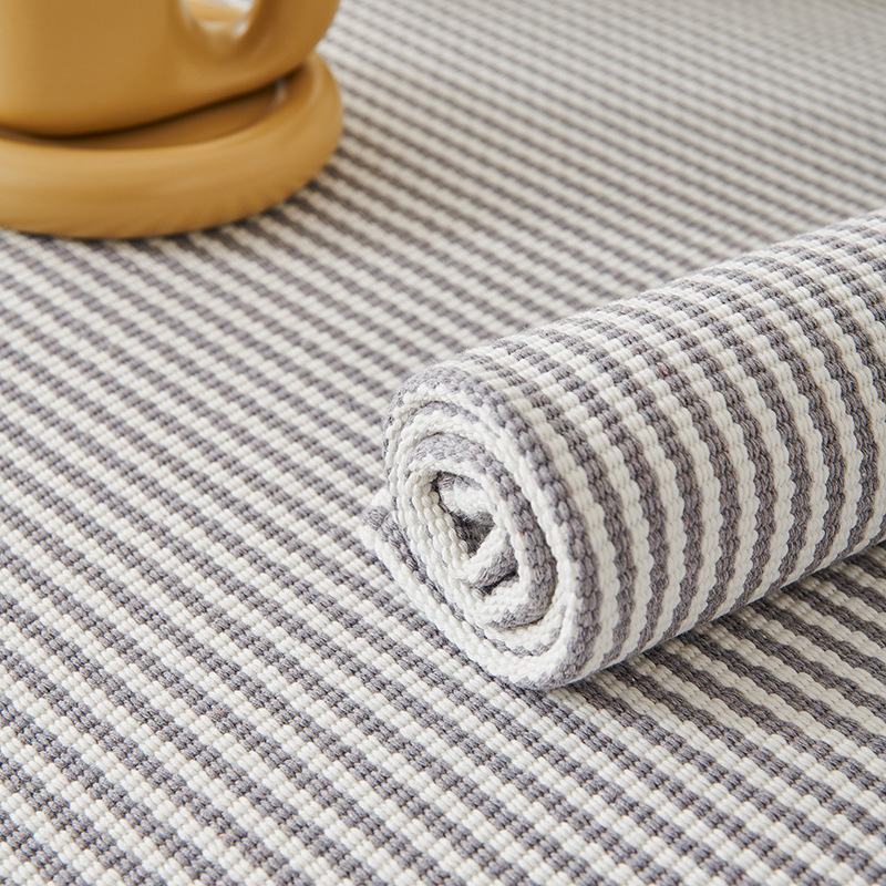 老粗布新款沙发垫棉麻四季条纹沙发罩简约现代棉线编织沙发坐垫巾详情3