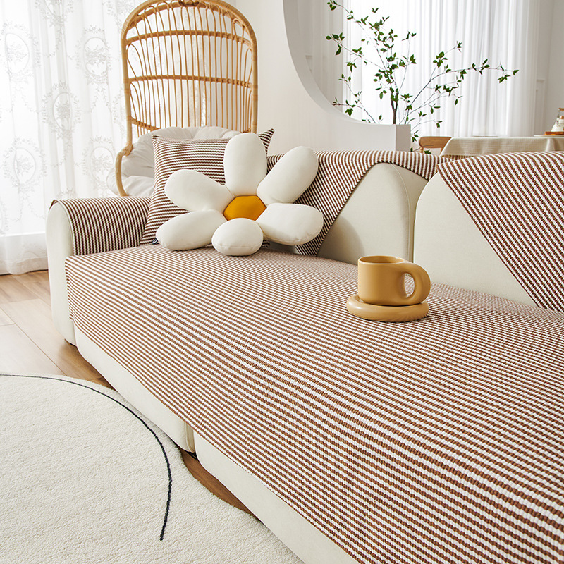 老粗布新款沙发垫棉麻四季条纹沙发罩简约现代棉线编织沙发坐垫巾详情6