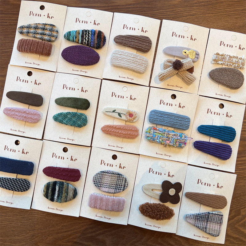 韩版小香风毛呢边夹少女百搭简约发夹女童可爱格子发卡碎发夹发饰详情2