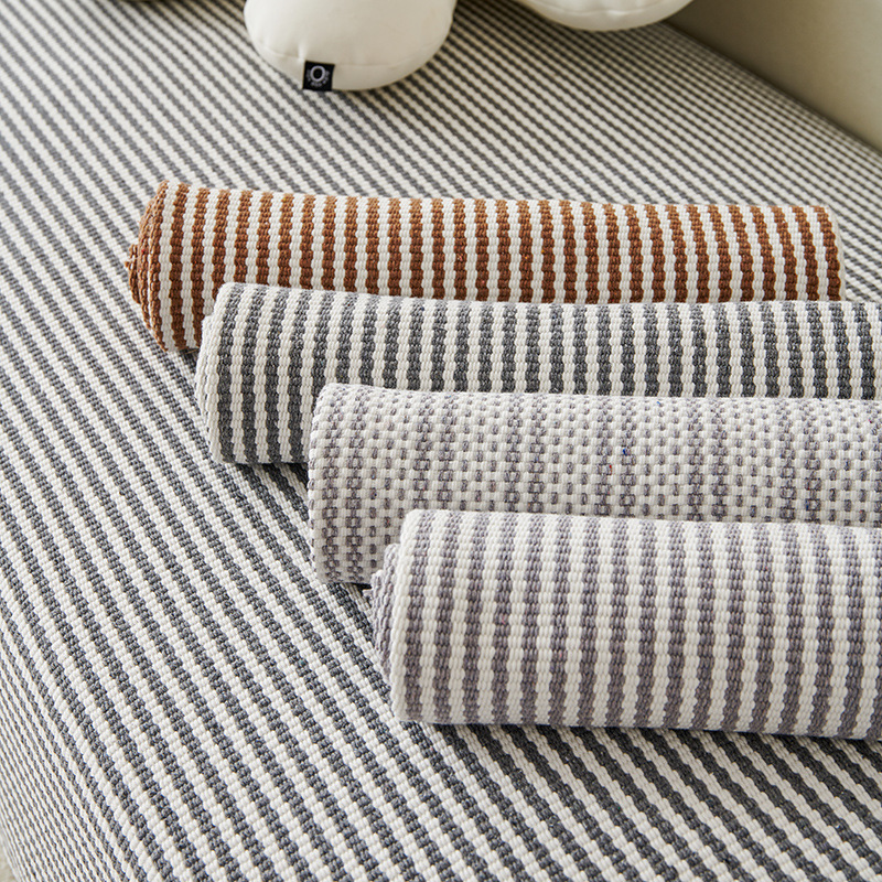 老粗布新款沙发垫棉麻四季条纹沙发罩简约现代棉线编织沙发坐垫巾详情18