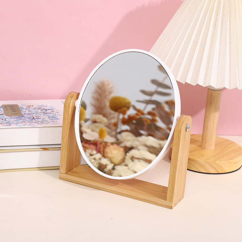 新款木质化妆镜高清360°可旋转双面美妆镜简约桌面摆台化妆镜详情2