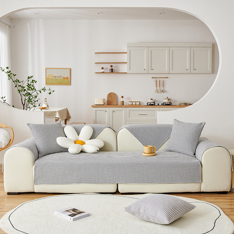 老粗布新款沙发垫棉麻四季条纹沙发罩简约现代棉线编织沙发坐垫巾详情13